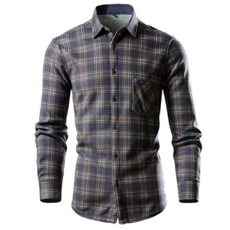 Generic Plaid Shirts for Men Long Sleeve Button Down Shirt with Pockets Regular Fit Jacket T-Shirt Western Tops Casual Blouse Camisas para Hombre Manga Corta(