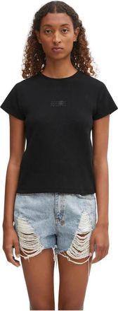 Maison Margiela Ribgebreid T-shirt - Dames - T-shirts - Zwart - XL - Katoen - Tops