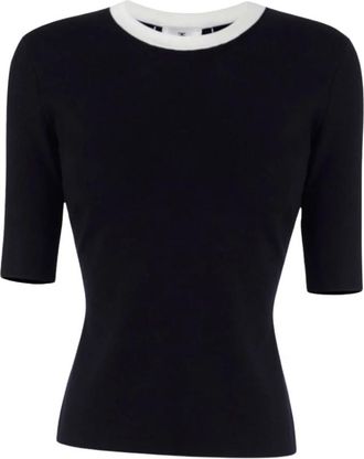 Elisabetta Franchi Gebreide Top - Dames - Ronde hals truien - Zwart - S - Truien & Vesten
