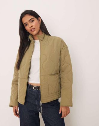 Jacqueline de Yong Giacca trapuntata con zip verde salvia