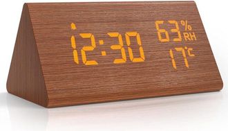 OEM R&eacute;veil Num&eacute;rique - Affichage Heure Date Temp&eacute;rature Humidit&eacute; - 3 Alarmes R&eacute;glables Voix Et Touche - 5 Niveaux Luminosit&eacute; Led - Finition Imitation Bois