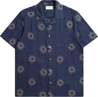 Far Afield Mens Stachio Short Sleeve Shirt In Sol Embroidery Navy Iris