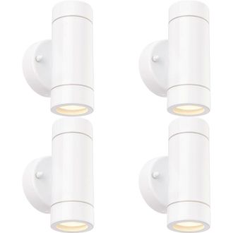 Loops 4 PACK Up & Down Twin Outdoor IP44 Wall Light - 2 x 7W GU10 LED - Gloss White