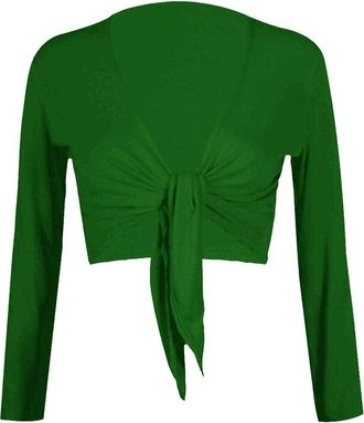 Generic Womens Short Sleeves Cardigan Ladies Front Knot Tie Bolero Wrap Shrug Crop Top (XXXL UK 24-26, Green)