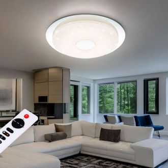 Globo Lighting Plafoniera dimmerabile con telecomando Plafoniera lampada da soggiorno effetto cielo stellato, opale, telecomando con funzione memory, 1x led