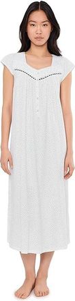 Eileen West Cotton Knit Cap Sleeve Long Gown Womens Pajama White Ground Black Dot : SM