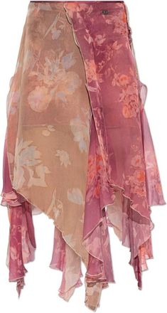Diesel O-Rizia Rok - Dames - Midirokken - Roze - XS - Chiffon - Rokken