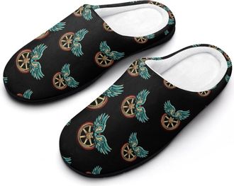Generic Vintage Winged Wheel Cotton Slippers for Women Indoor Outdoor Slipper Slip-On Memory Foam Home Shoes