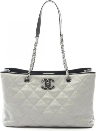 Chanel Black Gray Grained Calfskin Tote Bag (Pre-Owned)