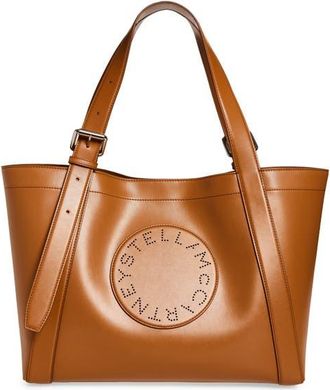 Stella McCartney Biker Perforated Logo Faux Leather Tote in Ginger at Nordstrom