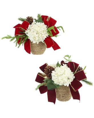 Creative Displays Inc. Set Of 2 Christmas Holiday Arrangements With Hydrangeas & Bows