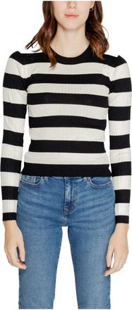 Jacqueline de Yong Gestreepte Gebreide Ronde Hals Trui - Dames - Ronde hals truien - Zwart - L - Nylon - Truien & Vesten