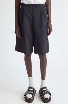 Comme Des Gar&ccedil;ons Pleated Yarn Dyed Tropical Weight Wool Blend Shorts in Black at Nordstrom, Size Medium
