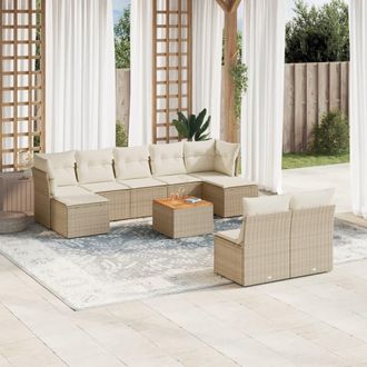 vidaXL Juego De Sof&aacute;s Jard&iacute;n Con Cojines Beige 10 Pzas Rat&aacute;n Sint&eacute;tico Vidaxl