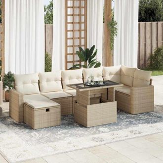 vidaXL Set De Sof&aacute;s De Jard&iacute;n Y Cojines 8 Piezas Rat&aacute;n Sint&eacute;tico Beige Vidaxl
