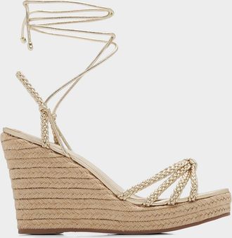 Schutz 95mm Adele Metallic Leather Espadrille Wedge Sandals