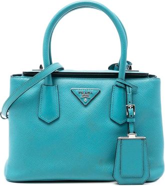 Prada 2000-2025 Small Saffiano Cuir Turnlock Twin satchel - Blu