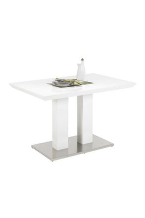 Xora Esstisch, Wei&szlig;, Edelstahlfarben, Metall, Holzwerkstoff, rechteckig, S&auml;ule, 80x76x120 cm, Reach, Esszimmer, Esstische, Esstische