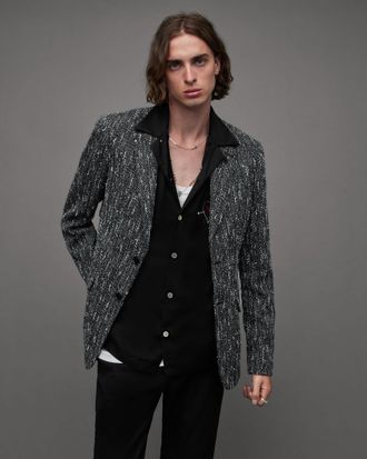 AllSaints Cotton/Wool Argyll Textured Tailored Fit Blazer, Size: 34