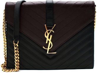 Saint Laurent Paris Black/Maroon Matelasse Leather Small Envelope Chain Shoulder Bag