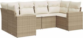 vidaXL Juego De Sof&aacute;s Jard&iacute;n Con Cojines 6 Pzas Rat&aacute;n Sint&eacute;tico Beige Vidaxl