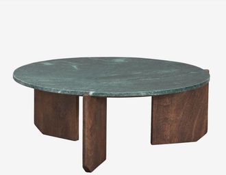 Sklum Sklum - Mesa De Centro Redonda En Piedra Natural Y Madera De Mango Lavinia