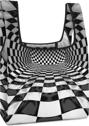 Generic Black And White Checkered Backdrop Racing Shopping Bag Reusable Grocery Tote Bag Foldable Handbag for Travel Picnic