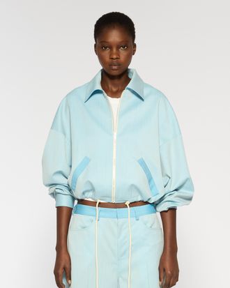 Serena Bute Wool Dropped Shoulder Bomber - Sky Blue
