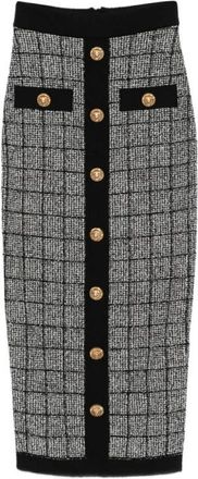 Balmain Geruite midi-rok - Dames - Midirokken - Zwart - S - Rokken