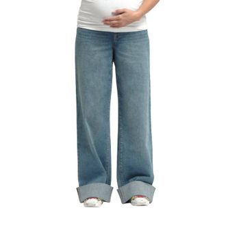 1822 Denim Maternity Roll Cuff Wide Leg Jean With Bellyband In Willa