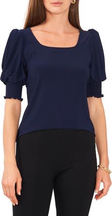 Chaus Square Neck Smocked Sleeve Blouse in Navy 410 at Nordstrom, Size X-Small
