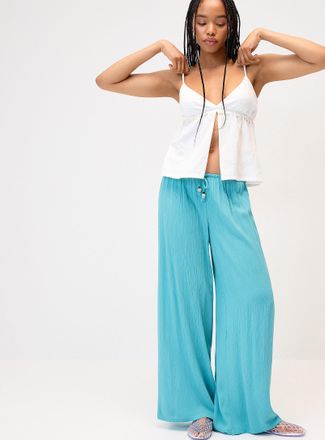 Twik Womens Crinkled elastic-waist wide-leg pant