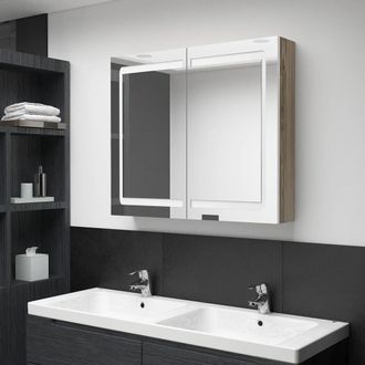 Berkfield Home LED Bathroom Mirror Cabinet White & Oak 80x12x68 cm | Size: 80 x 12 x 68 cm