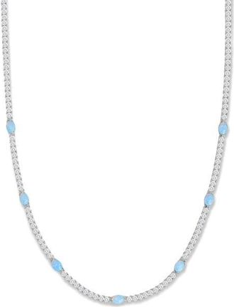 Melinda Maria The Maven Simulated Opal Tennis Necklace in Silver-Blue Opal at Nordstrom, Size 18
