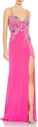 Mac Duggal Multi Color Beaded Floral Cami Gown in Candy Pink at Nordstrom, Size 14