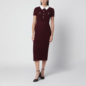 Self Portrait Abito midi in maglia testurizzata bordeaux