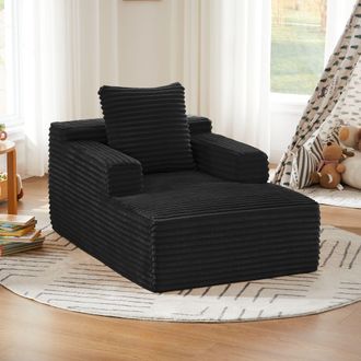 STILVORA Divano Modulare In Velluto A Coste Con Funzione Letto E Cuscino, Senza Montaggio, Nero