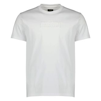 Fendi T-Shirts, male, White, Size: M Cotton Crew Neck T-shirt