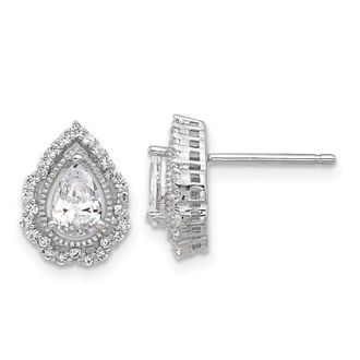 Diamond2Deal Sterling Silver Rhodium-plated Teardrop CZ Stud Earrings