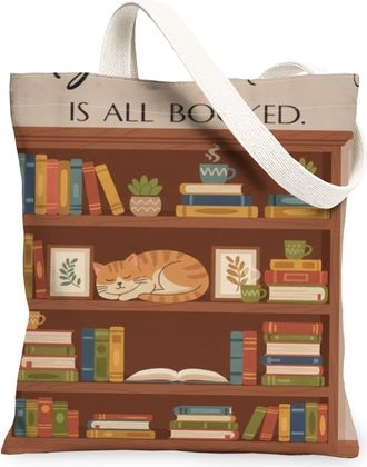 Generic Vintage Cozy Canvas Tote Bags, Book Lover Design Reusable Grocery Bags, Lightweight Washable Shoulder Strap Canvas for Trav, Brown, 13x15 Inch
