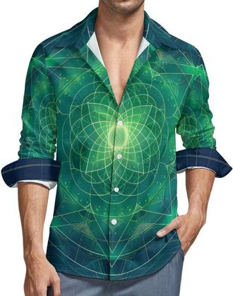 Generic Tree with Sacred Geometry Symbols Mens Dress Shirts Long Sleeve Golf Shirts Casual Button Down T-Shirt for Athletic Business M