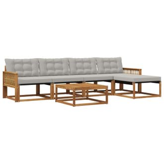 vidaXL Conjunto De Sof&aacute;s De Exterior 6 Pcs Natural Y Gris Claro Vidaxl