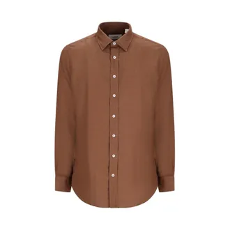 Lardini Casual Shirts, male, Brown, Size: XL Long-sleeve Linen Shirt