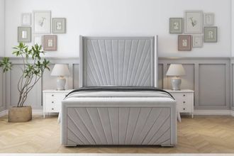 Sloomy Rutherford Plush Frame-Mattress-50 Upholstered Wingback Headboard in Silver | Size: Small Single