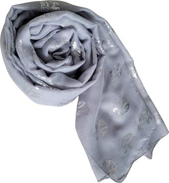 World of Shawls Metallic Rose Gold Beautiful Thai Elephant Print Women Scarf Shawl Scarves Wrap Beach Cover Gift (Silver Foil Elephant Silver)