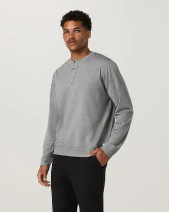 Vuori Clothing Long Sleeve Coronado Henley - Relaxed Fit | Black Heather | Medium