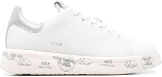 Premiata White Leather Graphic Metallic Accent Sneakers