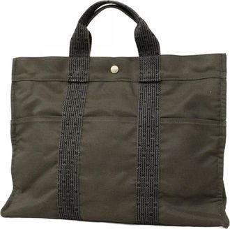 Herm&egrave;s Gray Canvas Tote Bag (Pre-Owned)