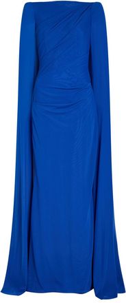 Talbot Runhof Cape-effect Draped Stretch-tulle Gown - Blue - 42 (UK16 / XL)