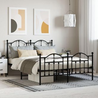 Berkfield Home Metal Bed Frame with Headboard & Footboard Black 135x190 cm Double